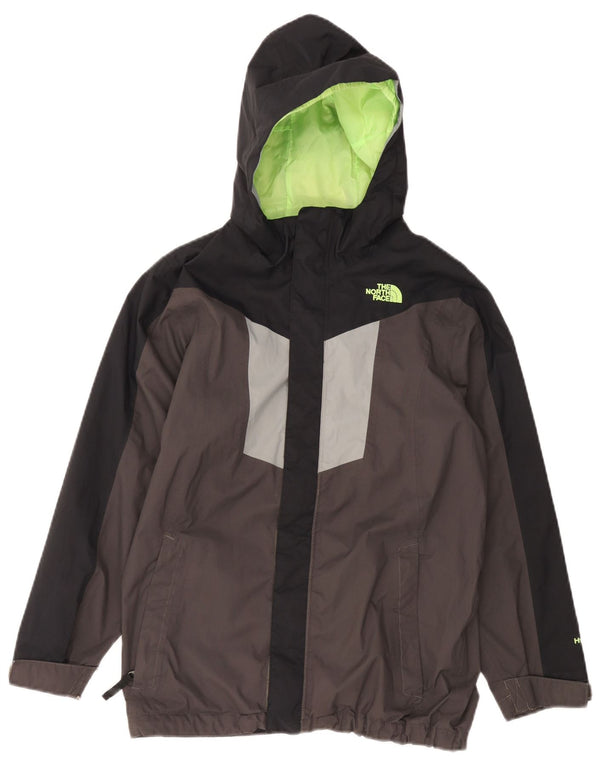 THE NORTH FACE Boys Hooded Rain Jacket 11-12 Years Large Grey Colourblock