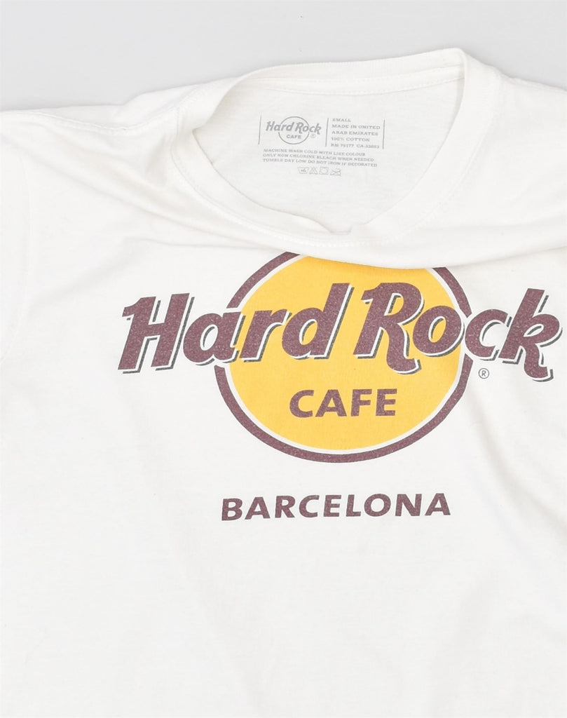 HARD ROCK Womens Barcelona Graphic T-Shirt Top UK 8 Small White Cotton | Vintage Hard Rock | Thrift | Second-Hand Hard Rock | Used Clothing | Messina Hembry 