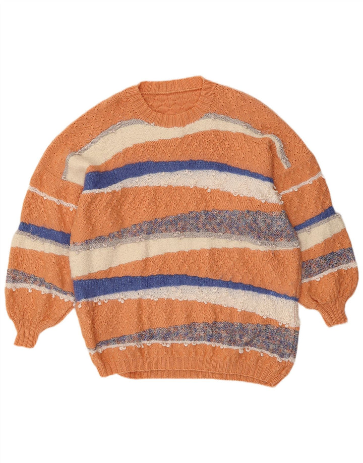 VINTAGE Womens Crew Neck Jumper Sweater UK 18 XL Orange Striped