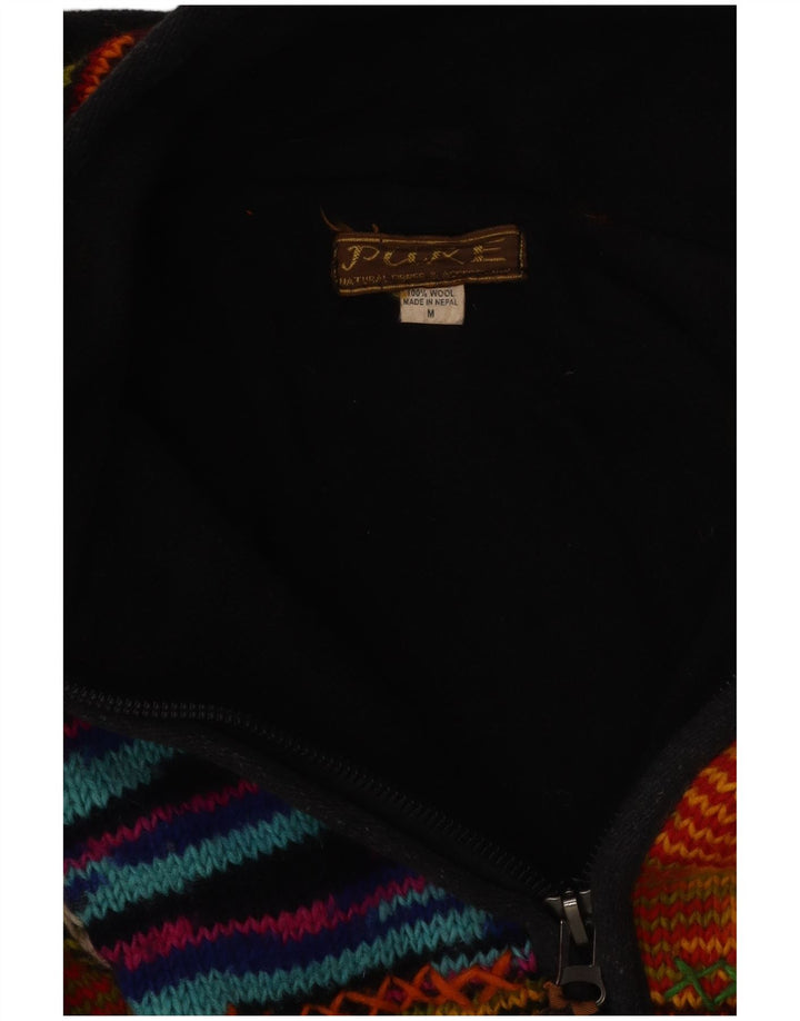 VINTAGE Womens Hooded Cardigan Sweater UK 12 Medium Multicoloured Striped