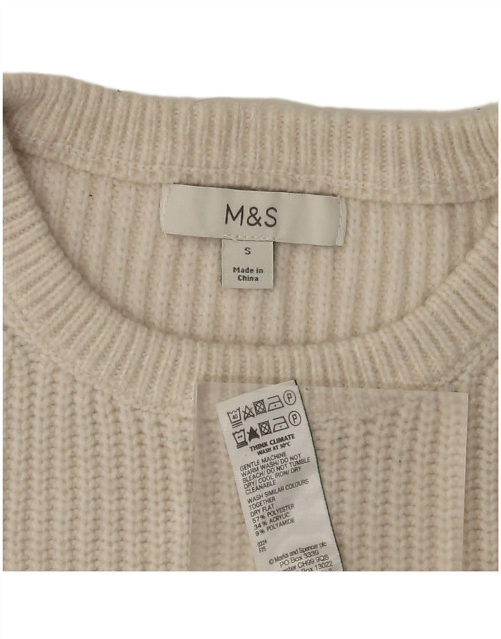 Marks & Spencer Mens Crew Neck Jumper Sweater Small Off White Polyester