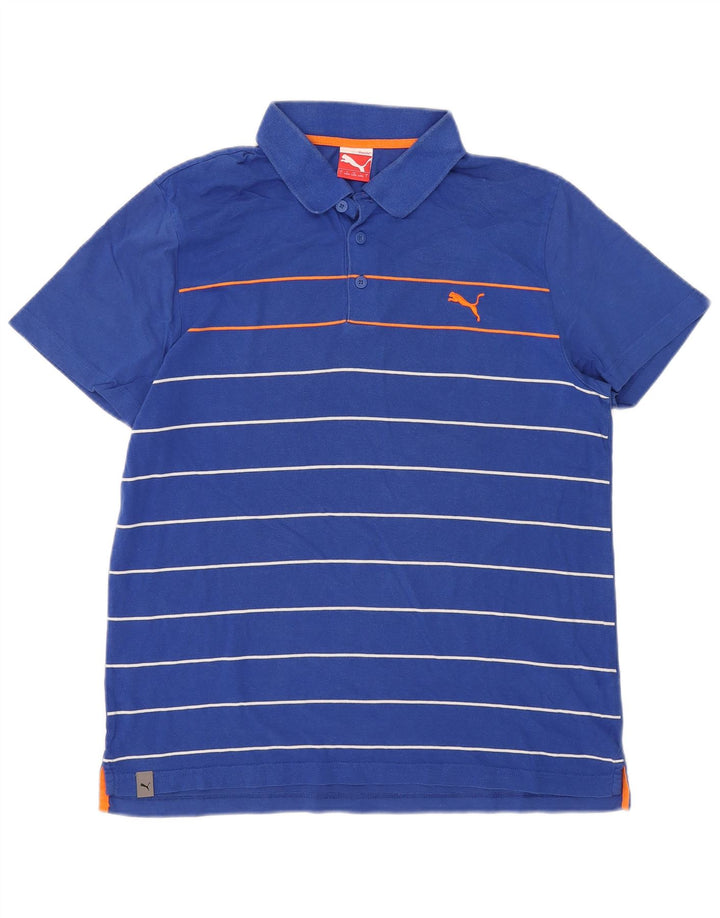 Puma Mens Polo Shirt Large Blue Striped Cotton