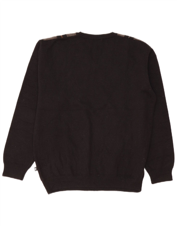 Hajo Mens V-Neck Jumper Sweater Medium Black Colourblock Wool
