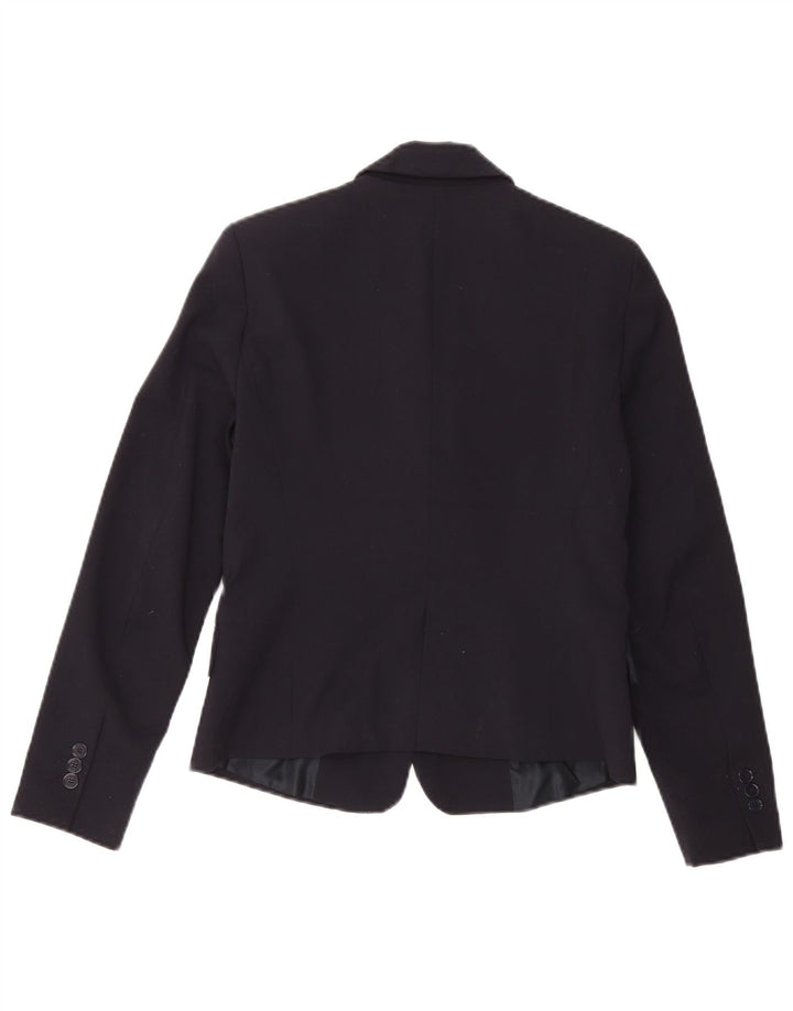 Zara Womens 1 Button Blazer Jacket UK 12 Medium Navy Blue Polyester
