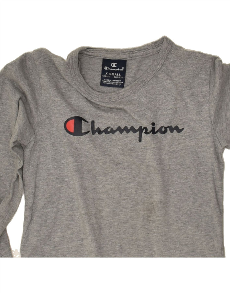 CHAMPION Boys Graphic Top Long Sleeve 5-6 Years XS Grey Cotton | Vintage Champion | Thrift | Second-Hand Champion | Used Clothing | Messina Hembry 