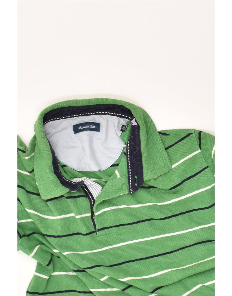 MASSIMO DUTTI Mens Slim Polo Shirt XL Green Striped Cotton | Vintage Massimo Dutti | Thrift | Second-Hand Massimo Dutti | Used Clothing | Messina Hembry 