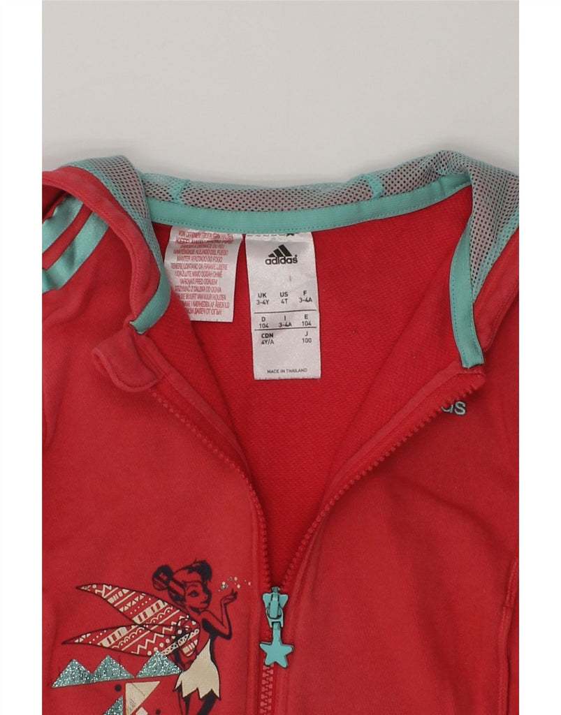 ADIDAS Girls Graphic Zip Hoodie Sweater 3-4 Years Red Cotton | Vintage Adidas | Thrift | Second-Hand Adidas | Used Clothing | Messina Hembry 