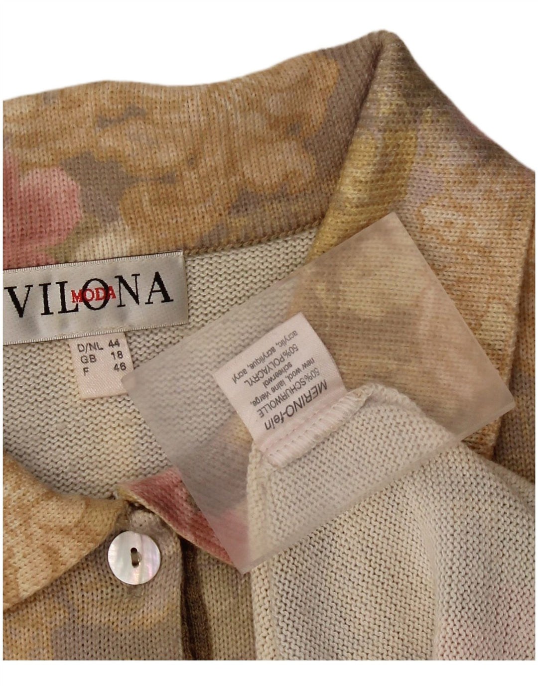 VILONA MODA Womens Polo Neck Jumper Sweater UK 18 XL Yellow Floral Wool