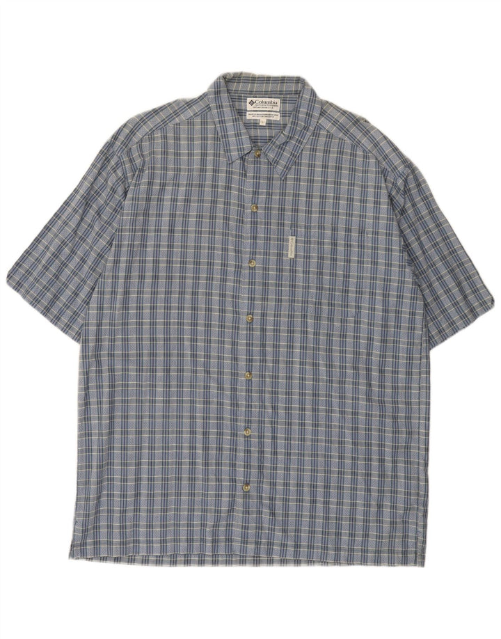 COLUMBIA Mens Short Sleeve Shirt Large Blue Check Cotton