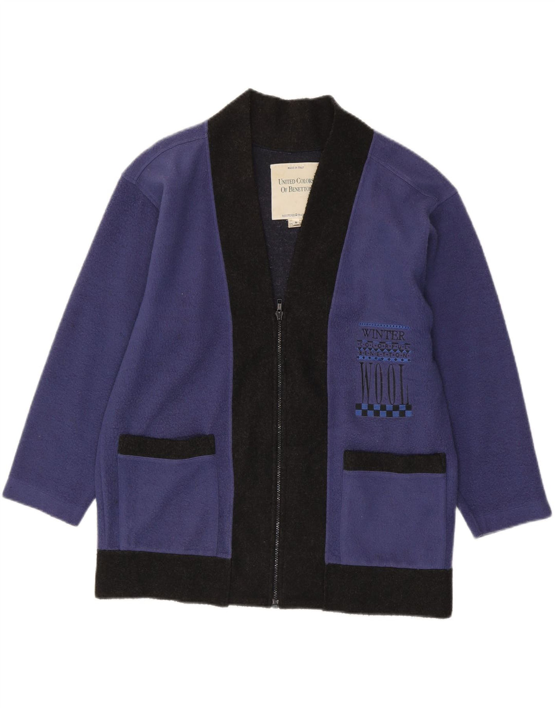 Benetton Mens Loose Fit Cardigan Sweater Small Blue Colourblock Polyester