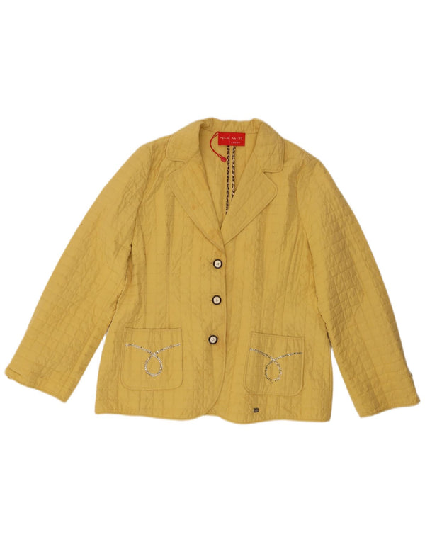 Perte by Krizia Womens 3 Button Quilted Blazer Jacket Size 23 Medium Yellow