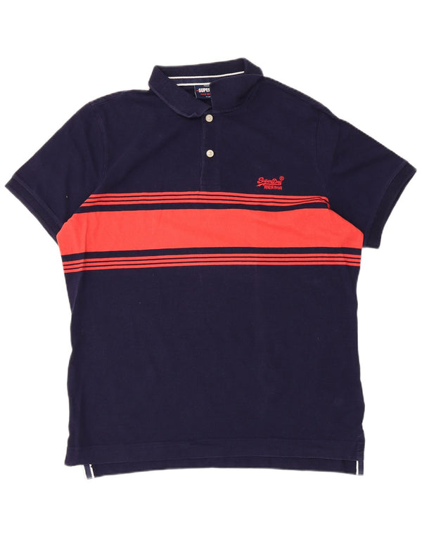 Superdry Mens Polo Shirt XL Navy Blue Colourblock Cotton