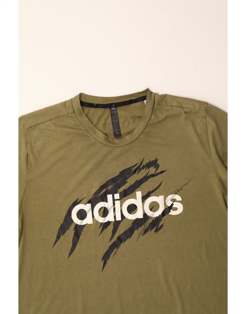 ADIDAS Mens Graphic T-Shirt Top Large Khaki Polyester Vintage Adidas and Second-Hand Adidas from Messina Hembry 