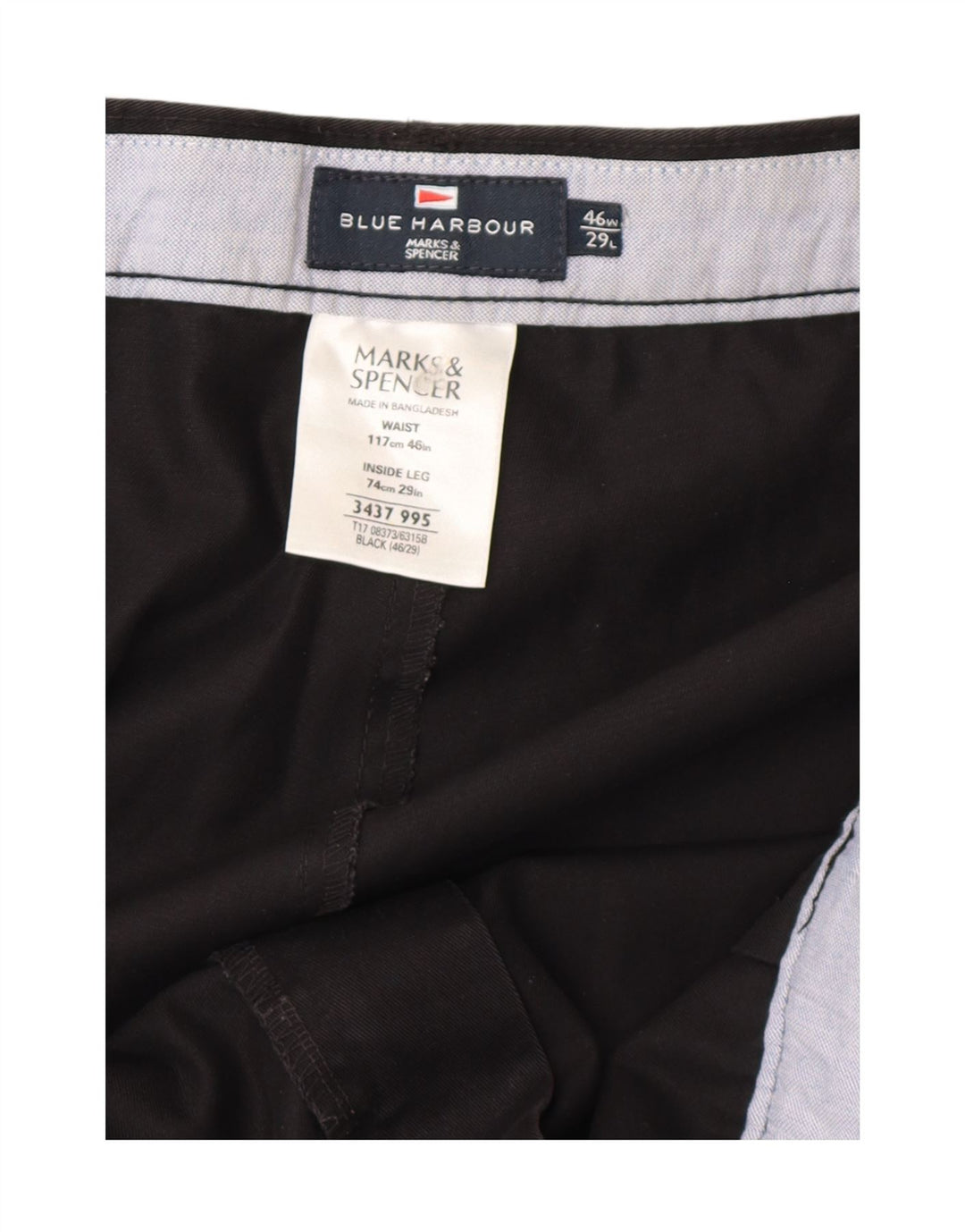 Marks & Spencer Mens Pegged Chino Trousers W46 L29 Black Cotton