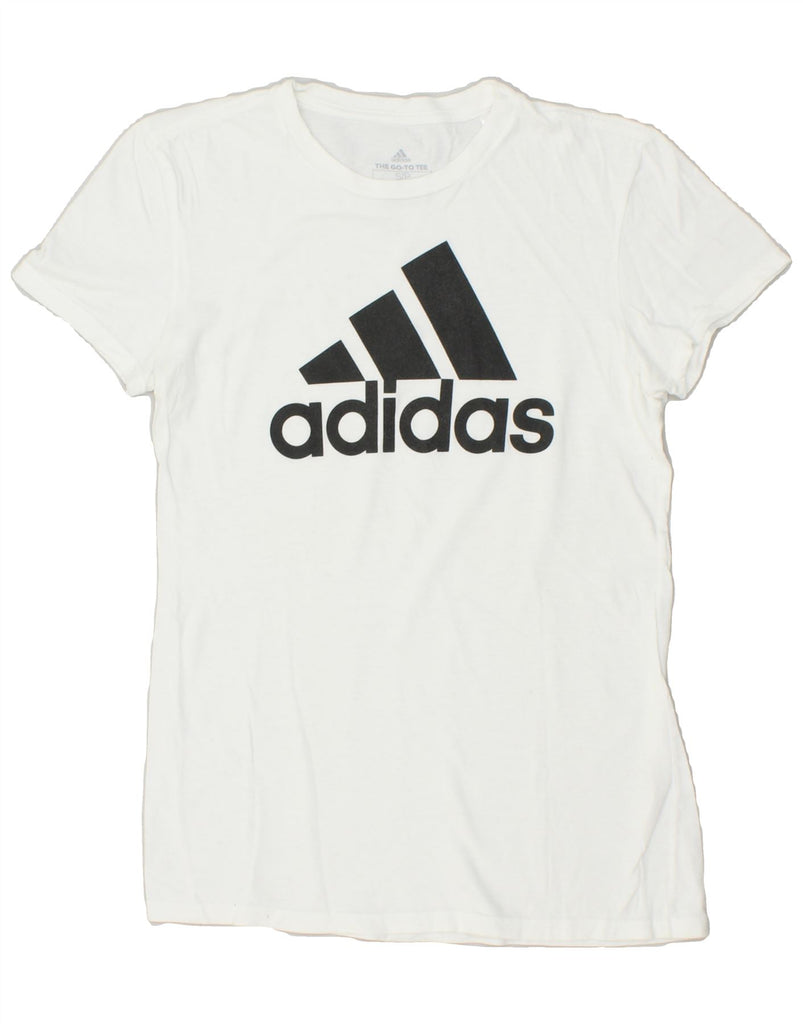 ADIDAS Womens Graphic T-Shirt Top UK 10 Small White Cotton | Vintage Adidas | Thrift | Second-Hand Adidas | Used Clothing | Messina Hembry 