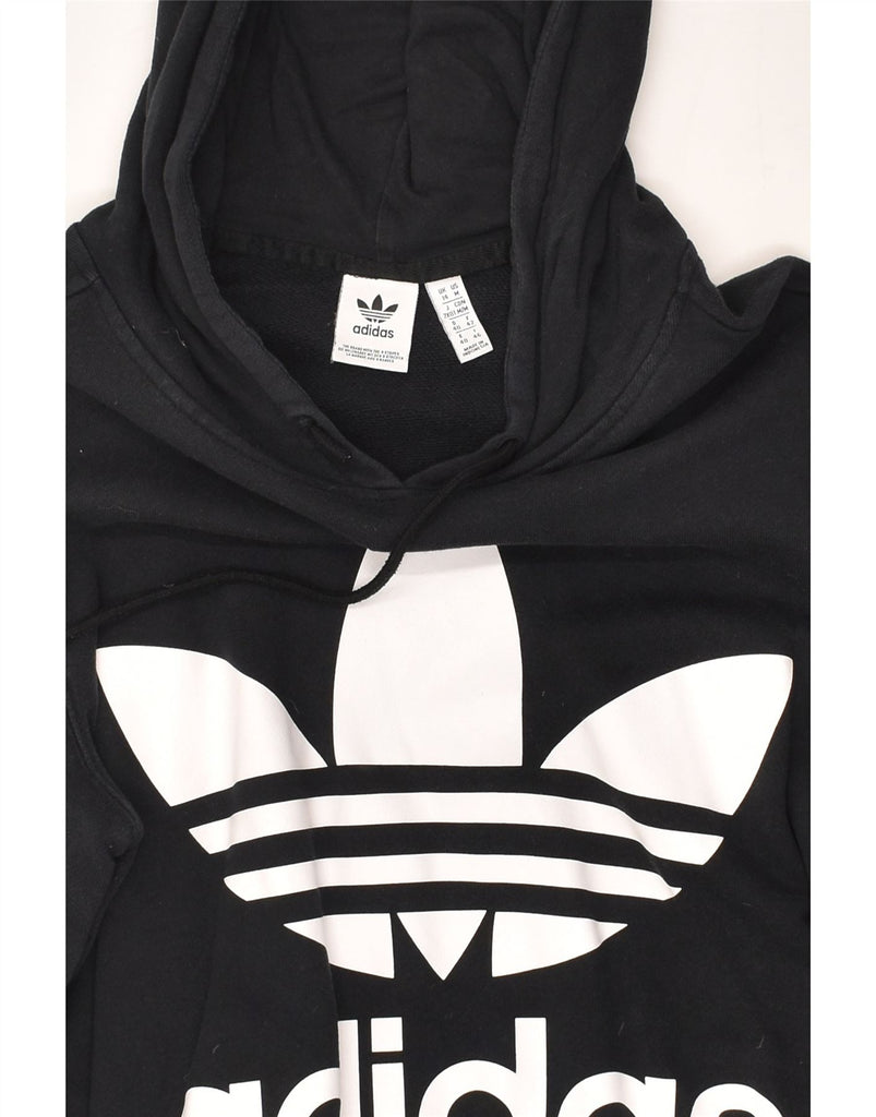 ADIDAS Womens Graphic Hoodie Jumper UK 14 Large Black Cotton | Vintage Adidas | Thrift | Second-Hand Adidas | Used Clothing | Messina Hembry 