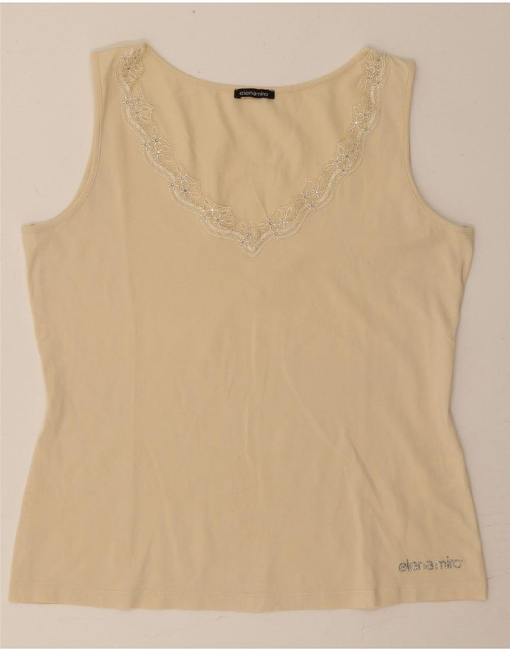 ELENA MIRO Womens Sleeveless Blouse Top UK 14 Medium Beige Cotton Vintage ELENA MIRO and Second-Hand ELENA MIRO from Messina Hembry 