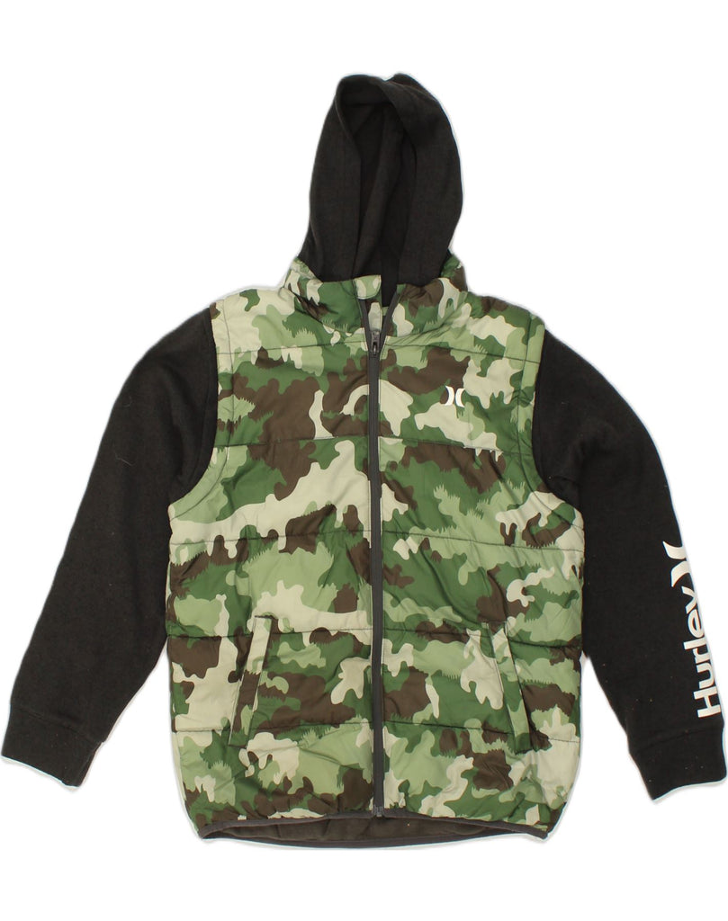 HURLEY Boys Graphic Hooded Padded Jacket 15-16 Years XL Green Camouflage | Vintage Hurley | Thrift | Second-Hand Hurley | Used Clothing | Messina Hembry 