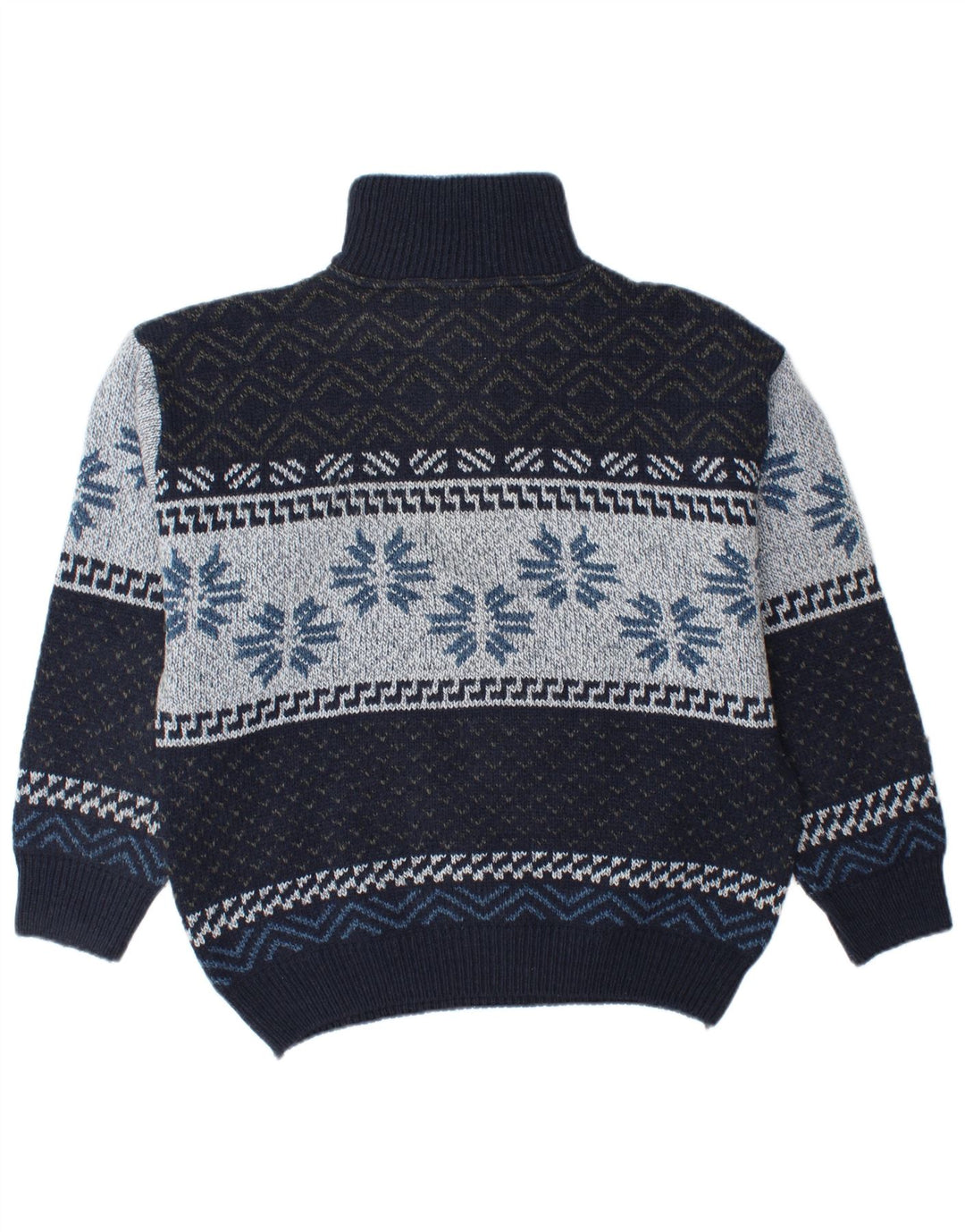 CAMARGUE Mens Zip Neck Jumper Sweater Medium Navy Blue Fair Isle Winter
