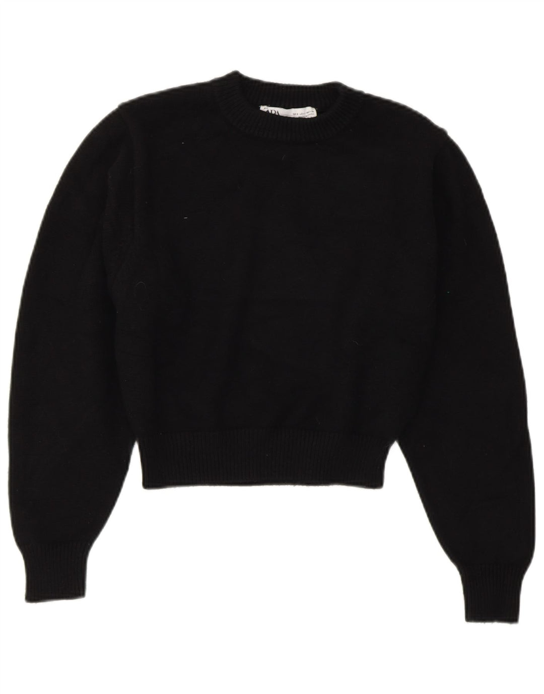 ZARA Womens Crop Crew Neck Jumper Sweater UK 10 Small Black Viscose