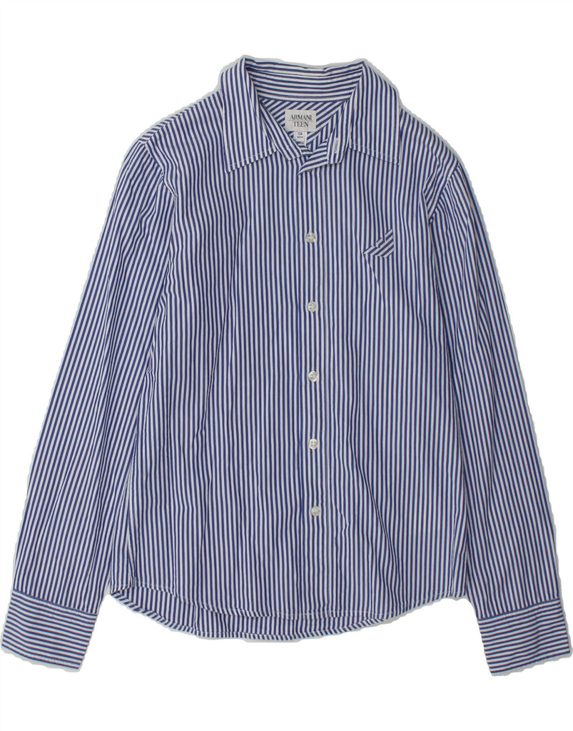 ARMANI TEEN Boys Shirt 12-13 Years Blue Pinstripe Cotton Vintage Armani Teen and Second-Hand Armani Teen from Messina Hembry 