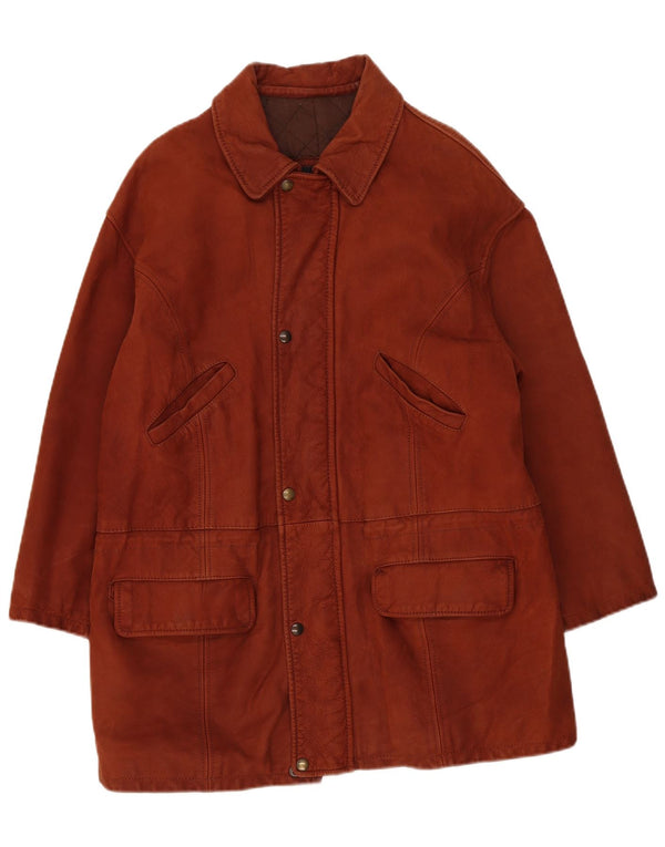 Quartadecade Mens Leather Coat UK 38 Medium Brown