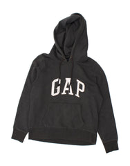 GAP Womens Graphic Hoodie Jumper UK 14 Medium Black Cotton