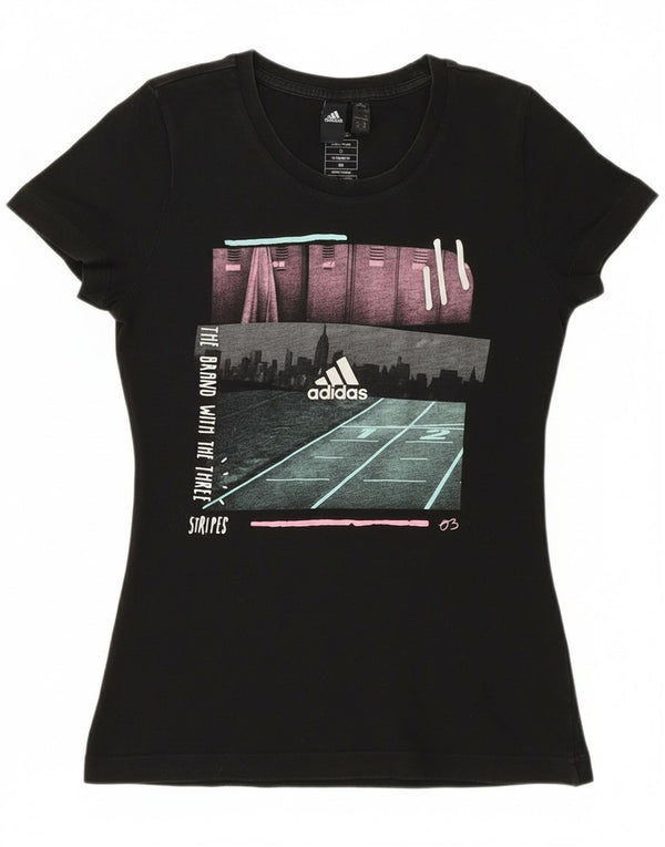 Adidas Womens Graphic T-Shirt Top UK 4/6 XS Black Cotton
