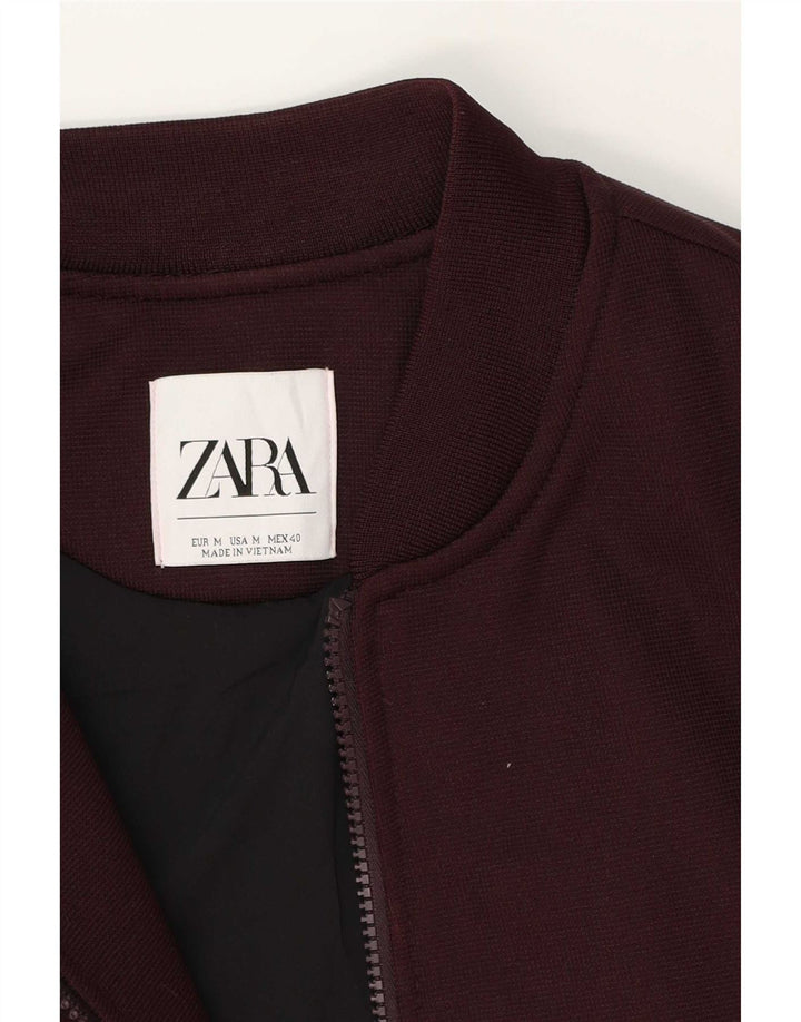Zara Mens Bomber Jacket UK 38 Medium Burgundy Polyester