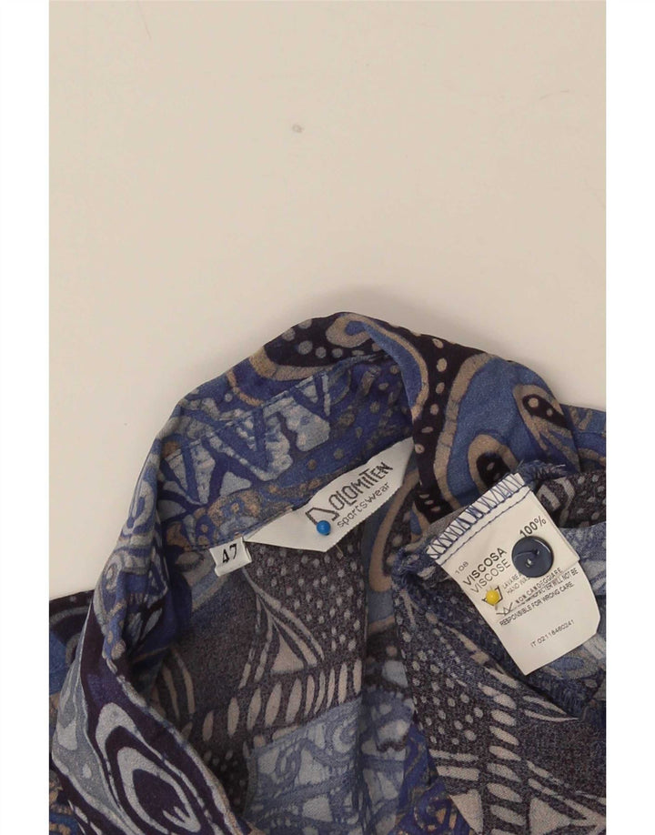Dolomiten Womens Short Sleeve Shirt Blouse IT 47 Large Blue Patchwork