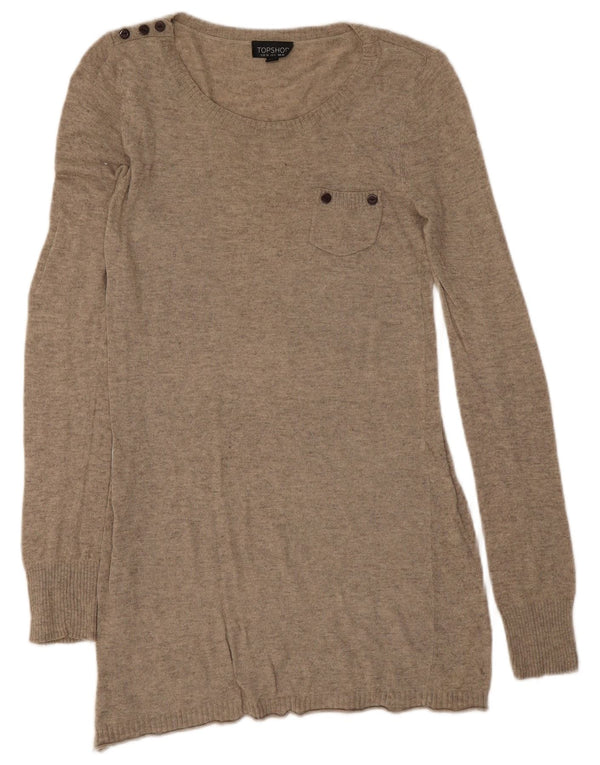 Topshop Womens Longline Boat Neck Jumper Sweater UK 10 Small Beige Viscose