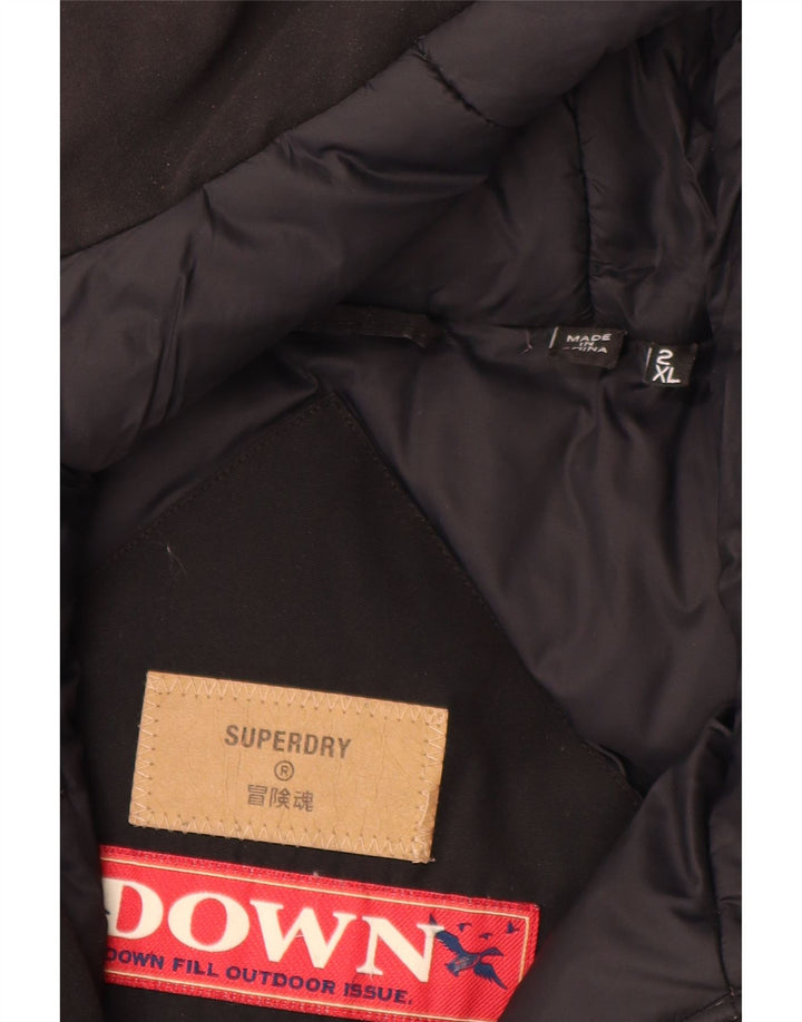 Superdry Mens Hooded Padded Coat UK 44 2XL Black Polyester