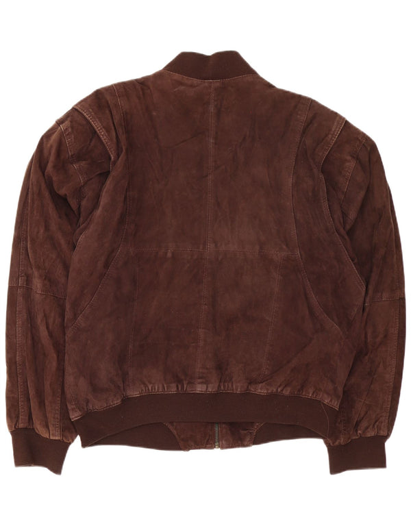 Vintage Mens Suede Bomber Jacket UK 42 XL Brown Leather