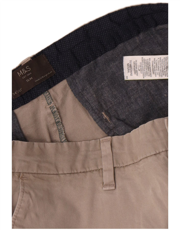 Marks & Spencer Mens Slim Chino Trousers W34 L31 Grey Cotton