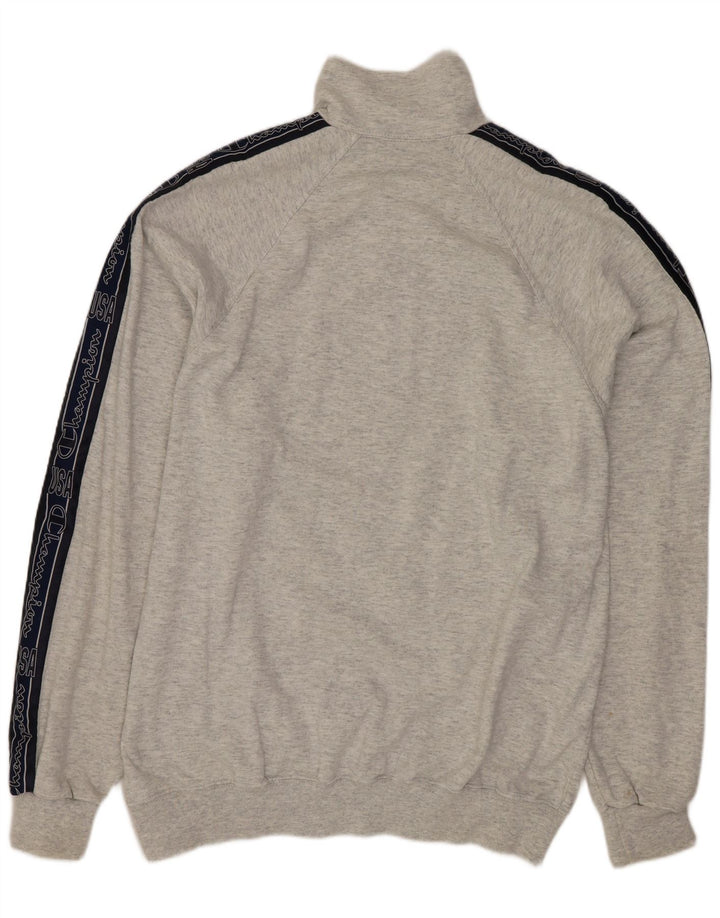 CHAMPION Mens Graphic Zip Neck Sweatshirt Jumper XL Grey Colourblock