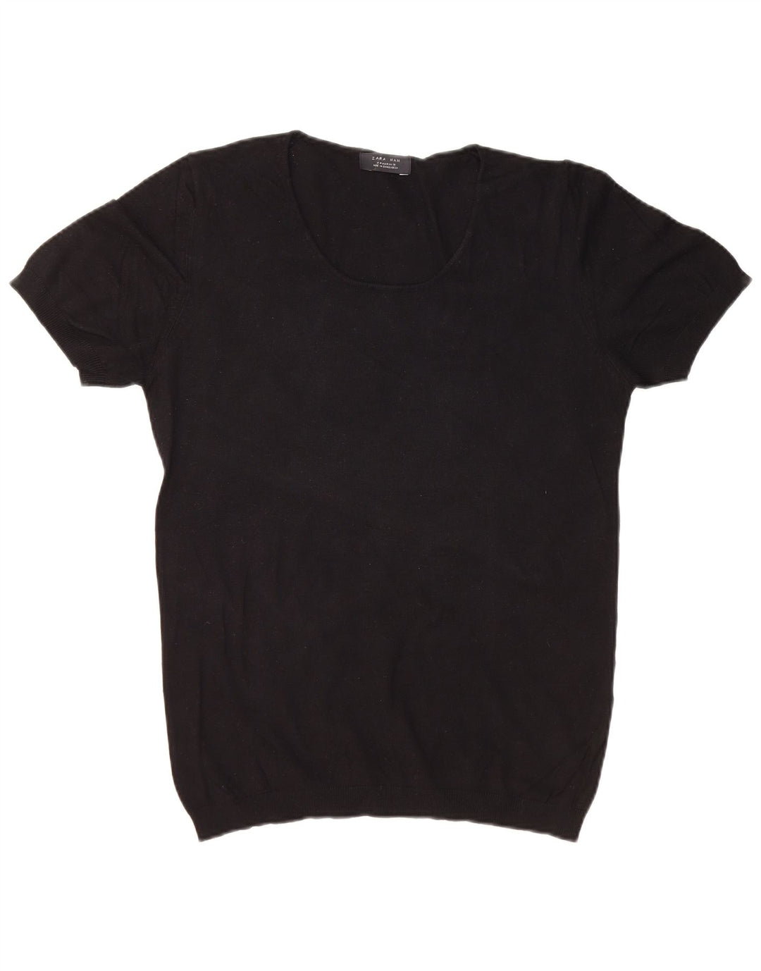 ZARA Mens Short Sleeve Boat Neck Jumper Sweater Medium Black