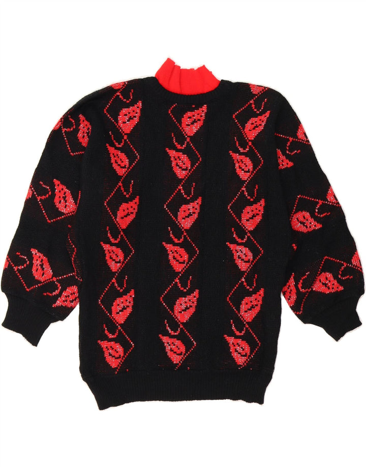 VINTAGE Womens Abstract Pattern Turtle Neck Jumper Sweater UK 18 XL Black Vintage Vintage and Second-Hand Vintage from Messina Hembry 