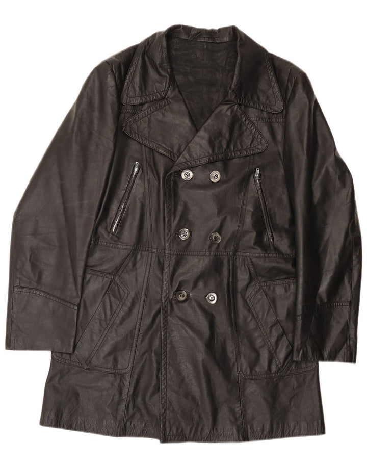 Vintage Mens Leather Coat UK 36 Small Black