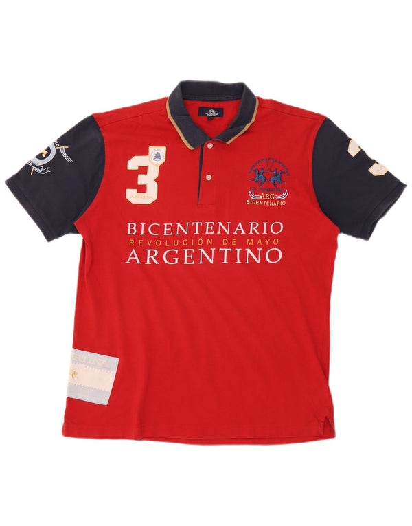 La Martina Mens Bicentenario de Revolucion Mayo Rugby Polo Shirt XL Red