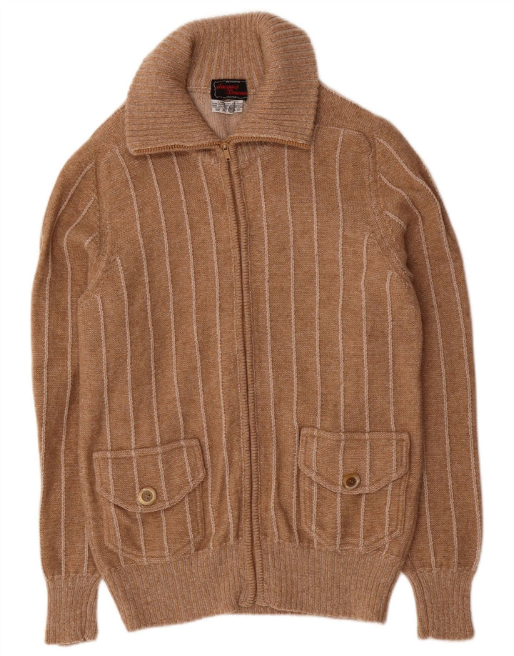 Vintage Mens Cardigan Sweater Small Brown Striped Wool
