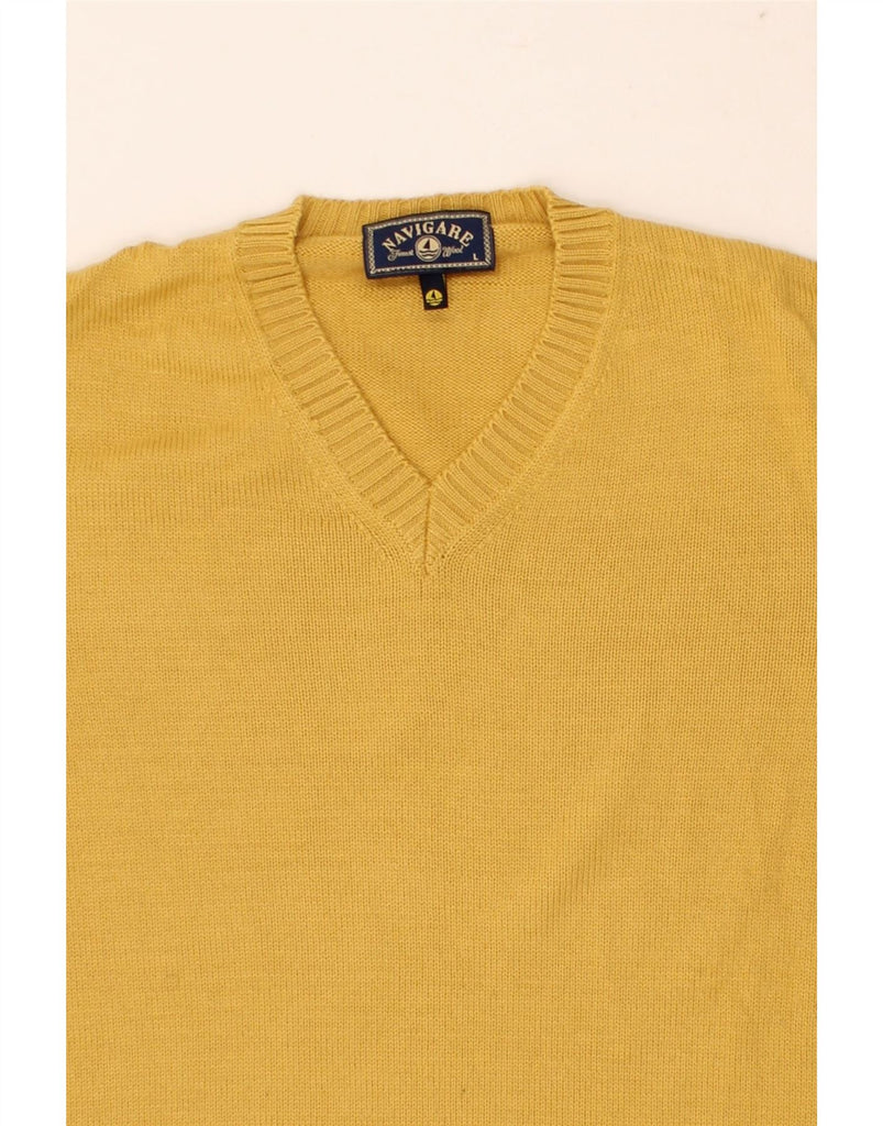 NAVIGARE Mens V-Neck Jumper Sweater Large Yellow Merino Wool | Vintage Navigare | Thrift | Second-Hand Navigare | Used Clothing | Messina Hembry 