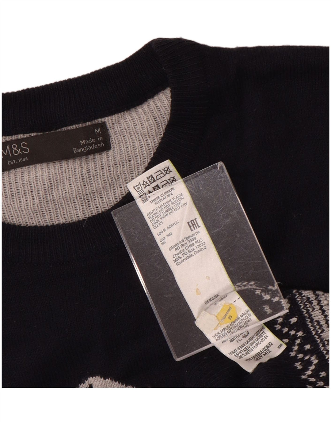 Marks & Spencer Mens Crew Neck Jumper Sweater Medium Grey Colourblock