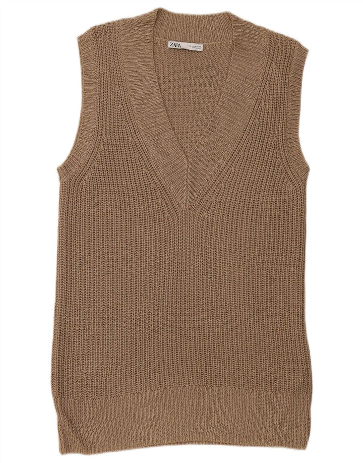 Zara Womens Longline Vest Tank Top UK 14 Medium Brown Polyester