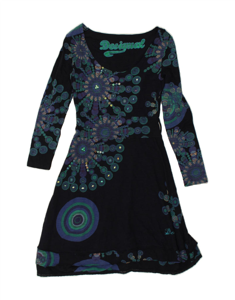 DESIGUAL Womens Graphic A-Line Dress UK 12 Medium Navy Blue Geometric | Vintage Desigual | Thrift | Second-Hand Desigual | Used Clothing | Messina Hembry 