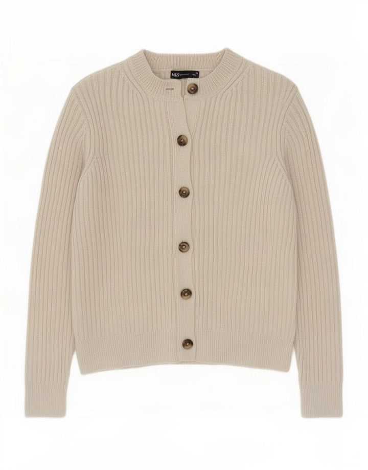 Marks & Spencer Womens Cardigan Sweater UK 12 Medium Off White Polyester