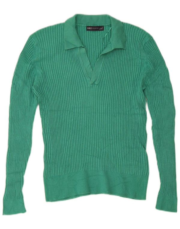 Marks & Spencer Womens Polo Neck Jumper Sweater UK 14 Large Green Viscose