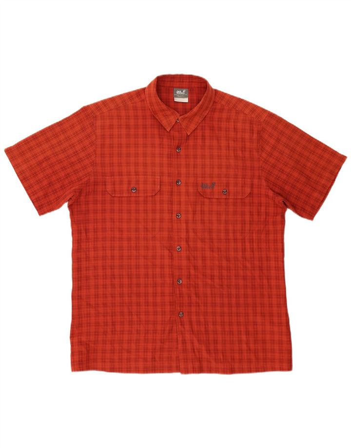 JACK WOLFSKIN Mens Short Sleeve Shirt UK 40/42 Large Red Check Polyester