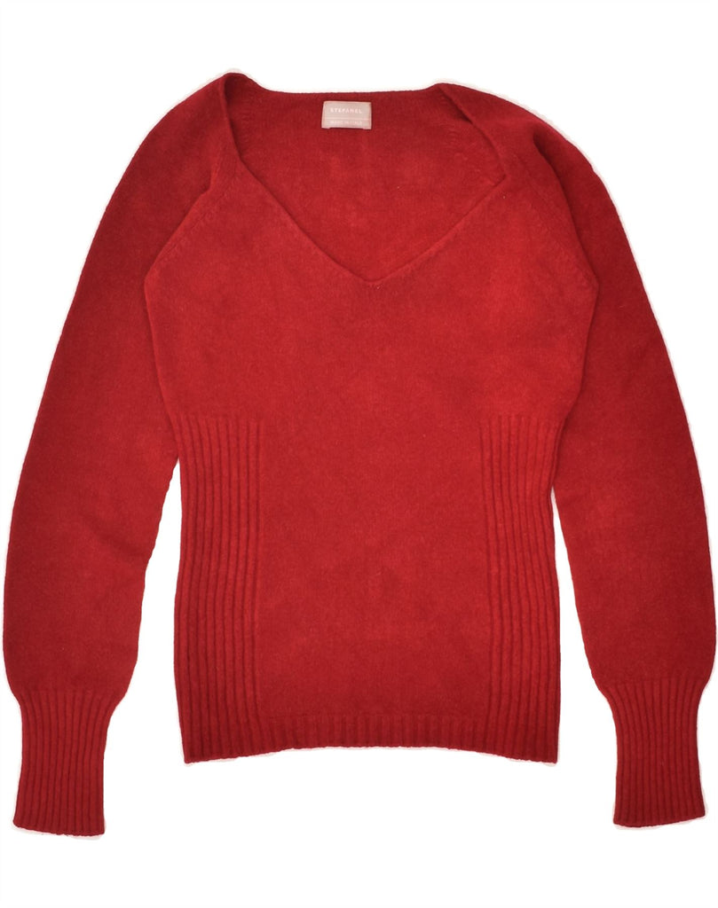 STEFANEL Womens V-Neck Jumper Sweater UK 8 Small Red | Vintage Stefanel | Thrift | Second-Hand Stefanel | Used Clothing | Messina Hembry 