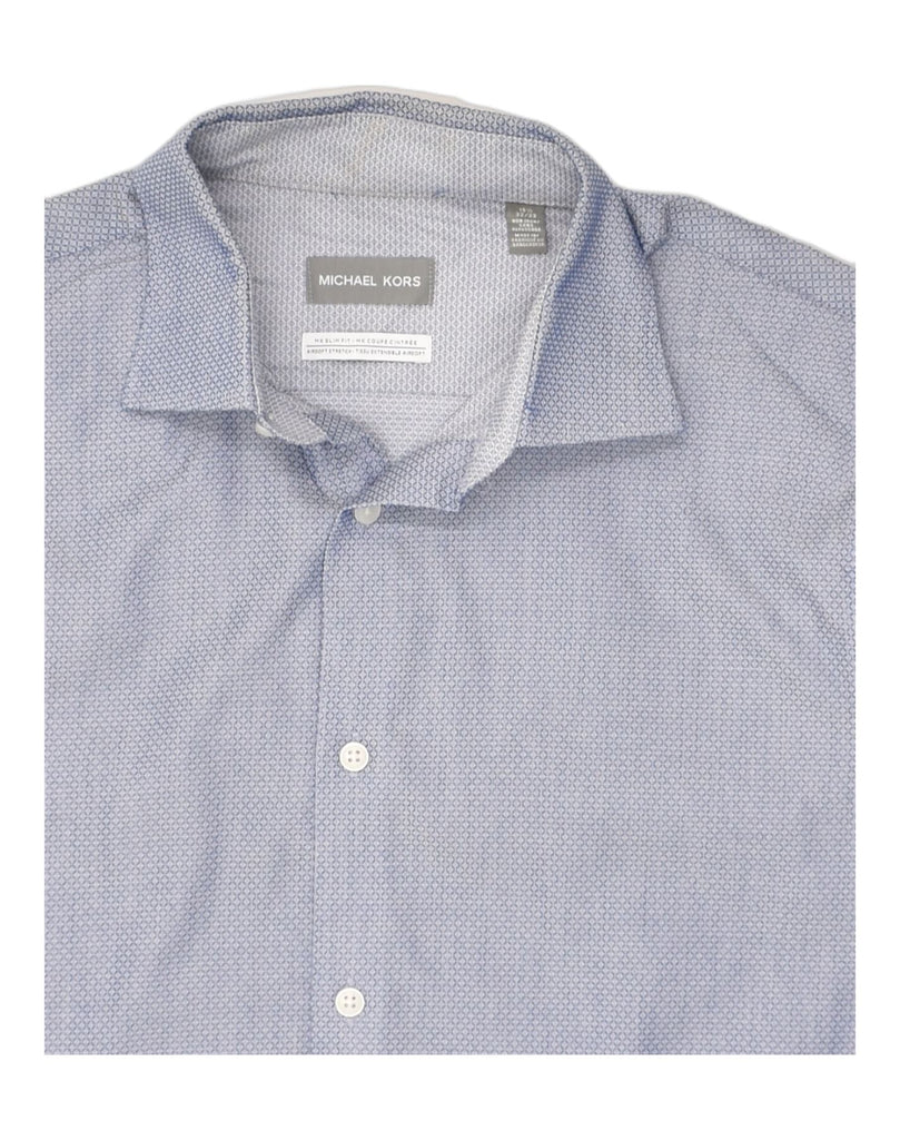 MICHAEL KORS Mens Stretch Slim Fit Shirt Size 15 1/2 Medium Blue | Vintage Michael Kors | Thrift | Second-Hand Michael Kors | Used Clothing | Messina Hembry 