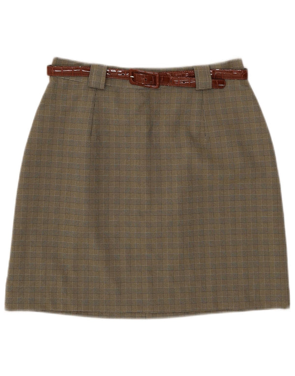 Vintage Womens A-Line Skirt IT 46 Large W28 Khaki Check Polyester